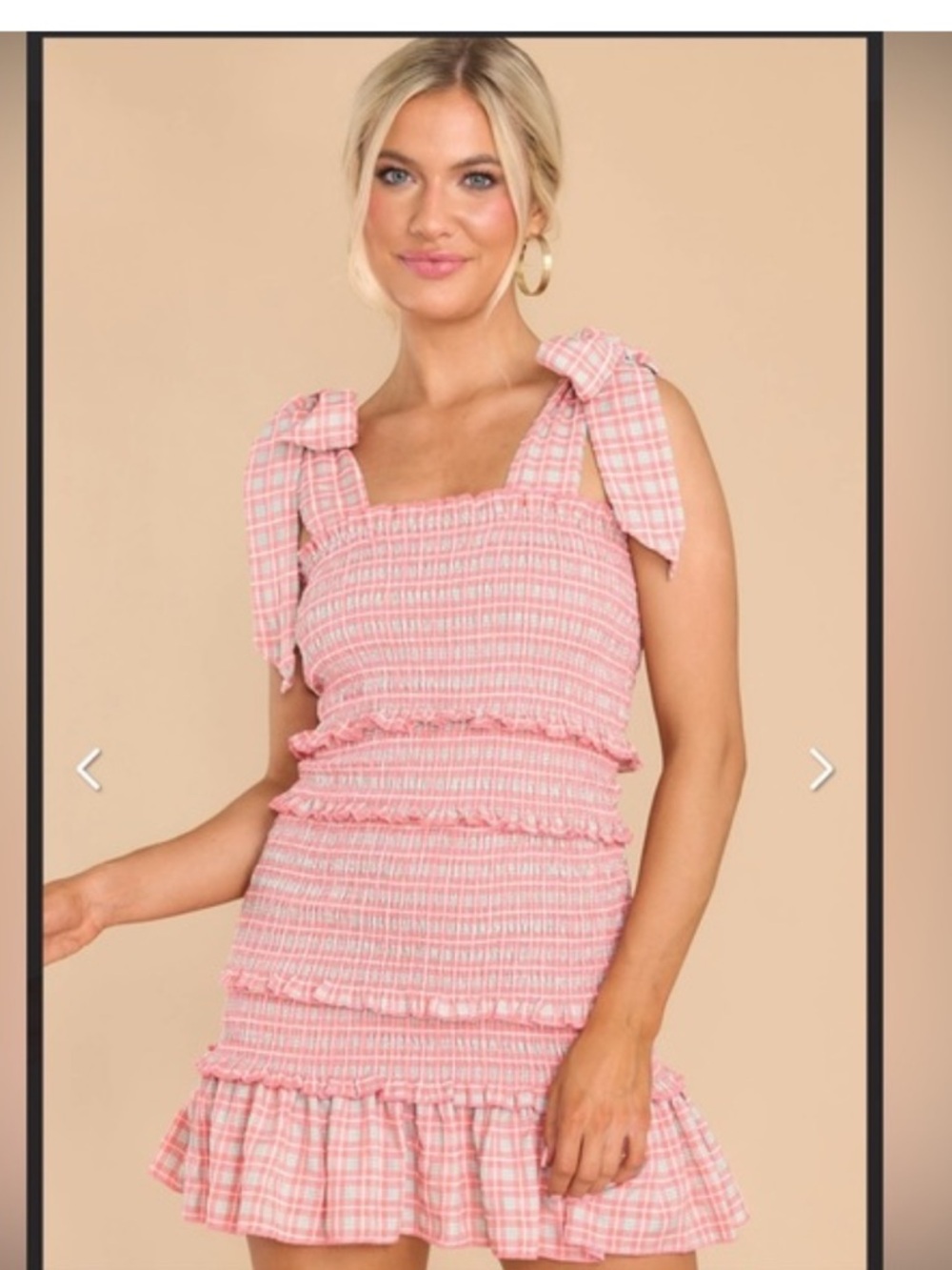 Aura  Pink Smocked Tie-Shoulder Mini Dress
